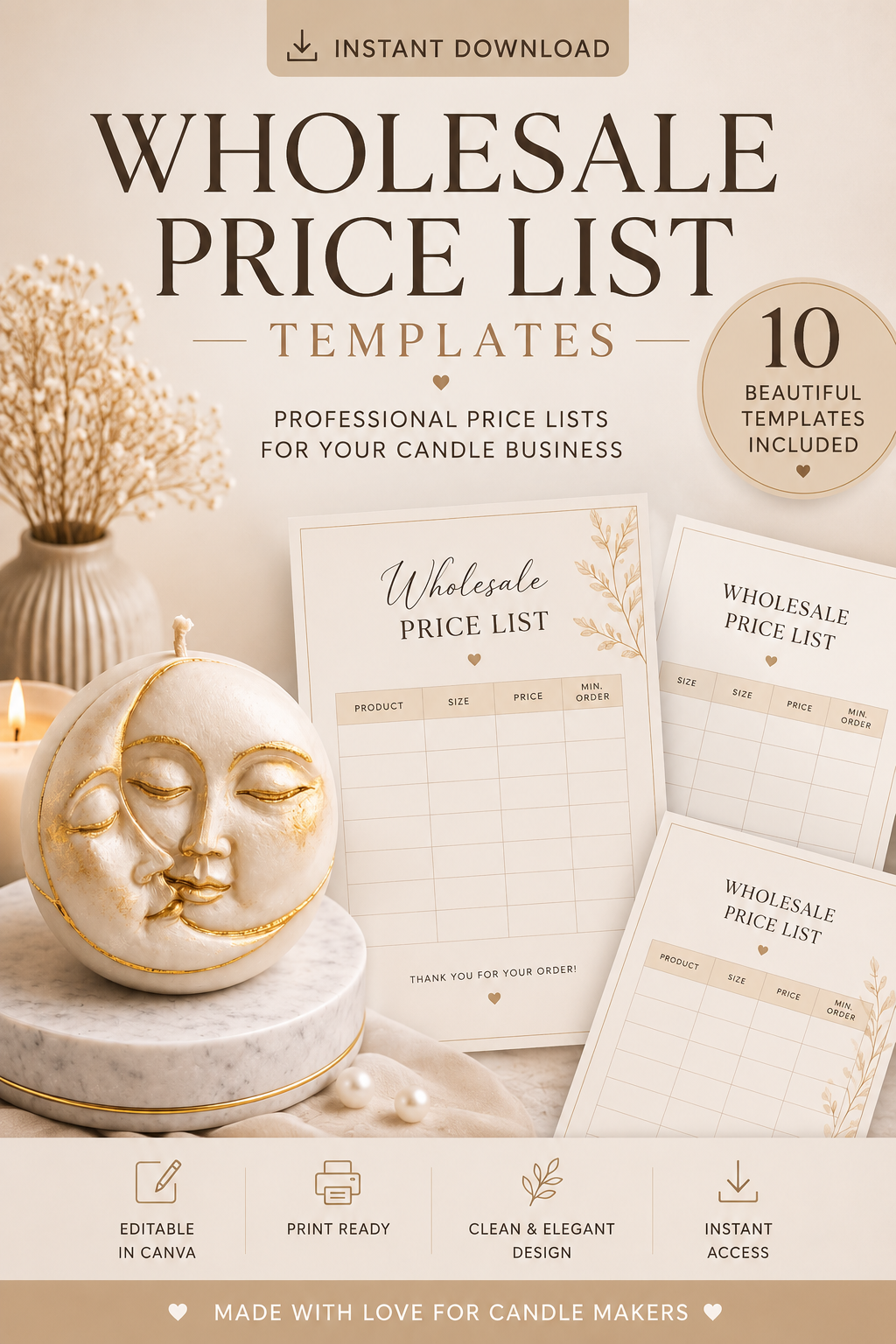 Luxury Candle Price List Templates | Printable Wholesale & Retail Pricing Sheets | Editable Candle Business Forms | Instant PDF Download