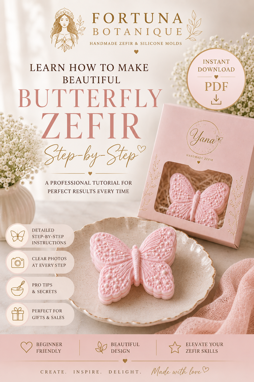 Luxury Butterfly Zefir Tutorial | Marshmallow Flower Decorating Guide | Instant PDF Downloa