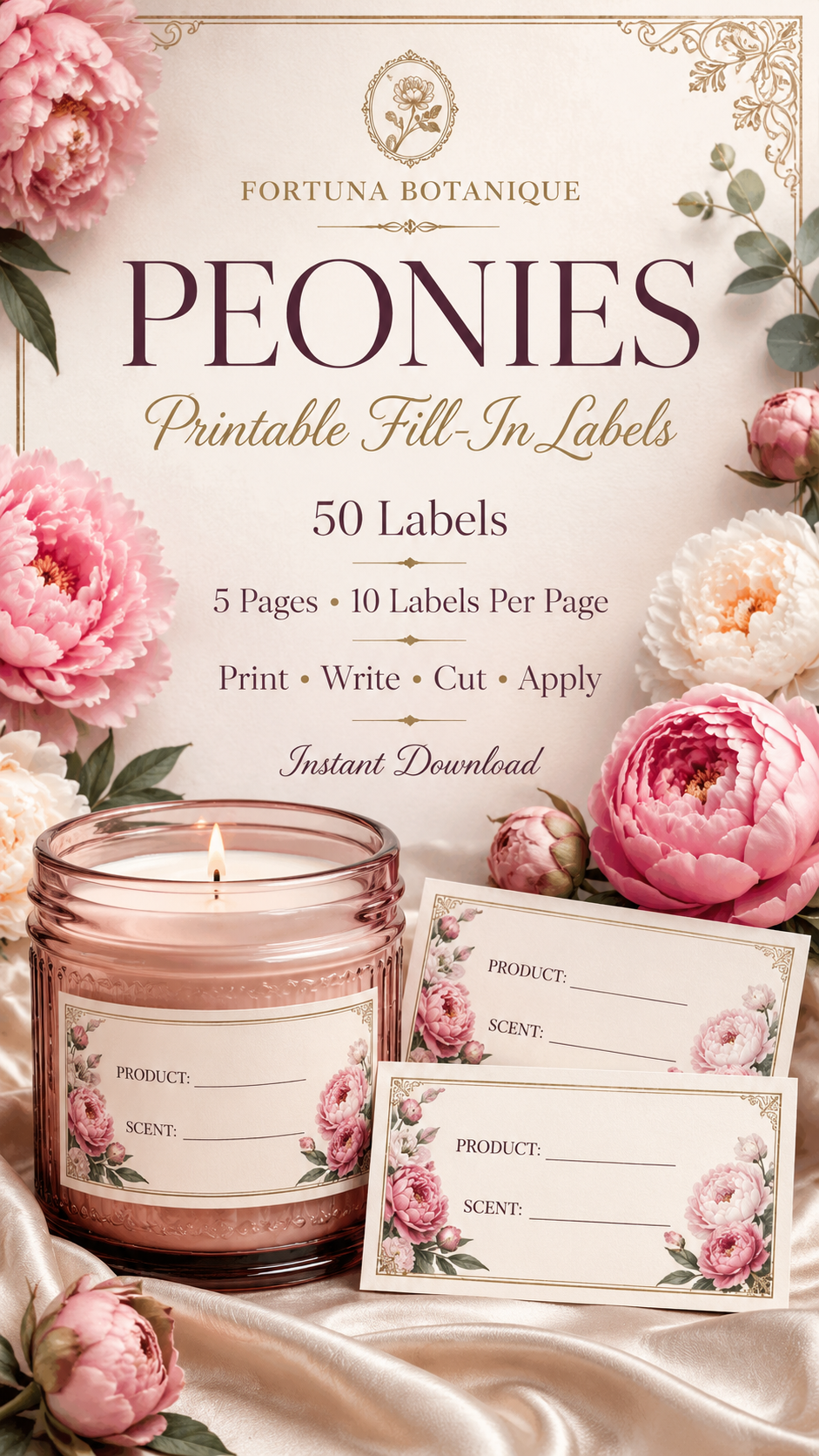 Peony Printable Fill-In Labels | 50 Small Business Product & Packaging Labels