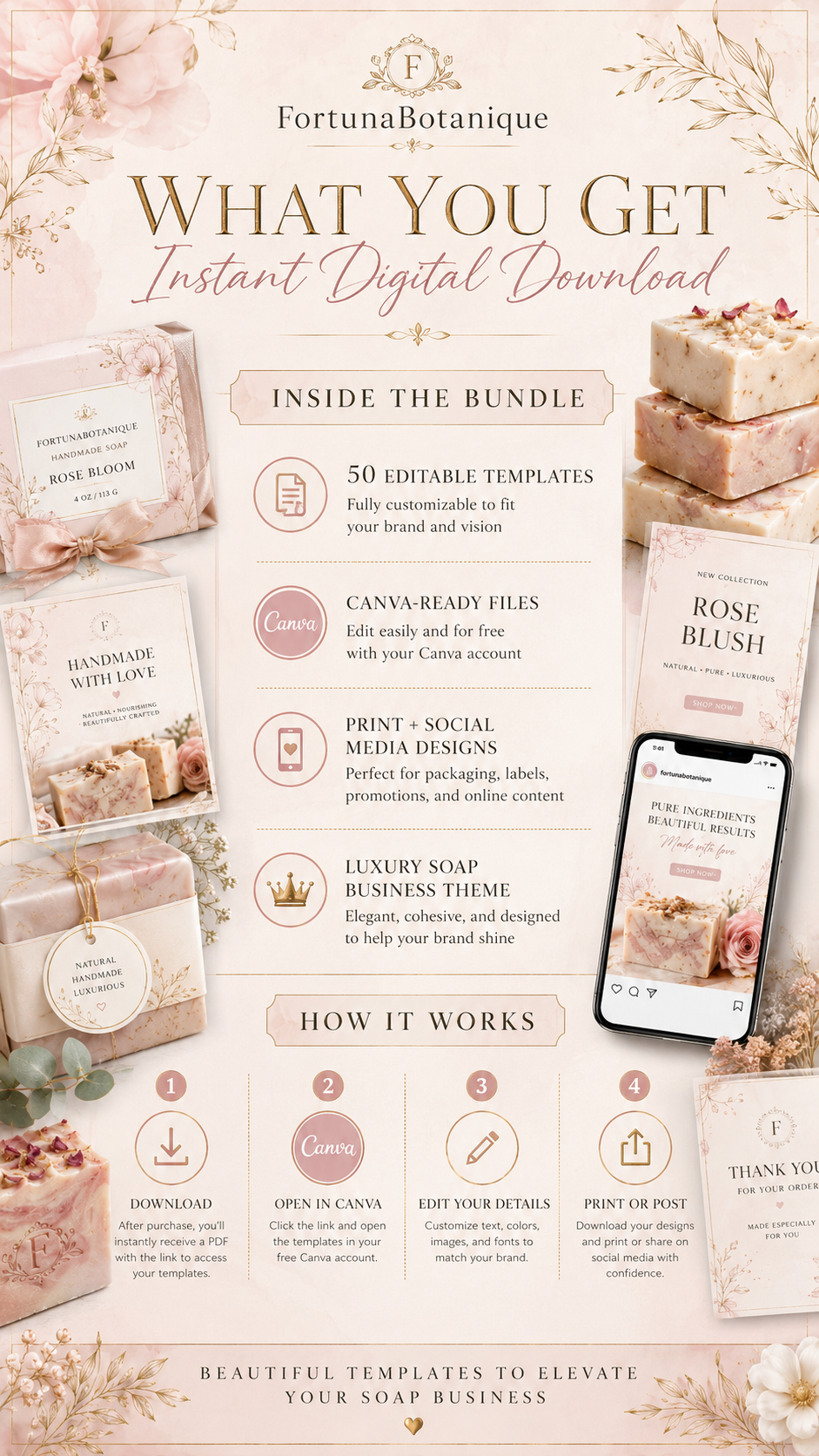 Luxury Soap Business Canva Templates | 50 Editable Designs