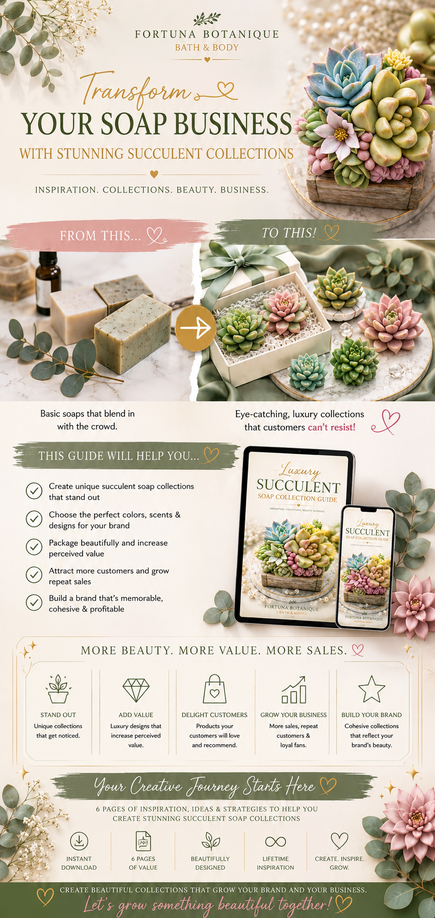 Succulent Soap Collection Guide | Luxury Botanical Collection Ideas & Business Planner for Soap Makers | Digital PDF