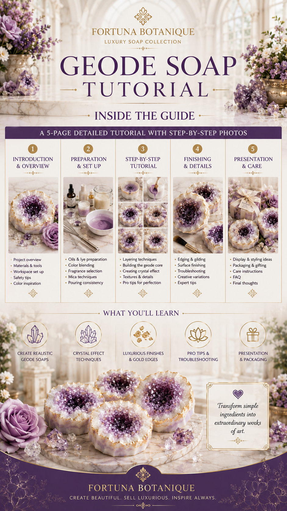 Geode Soap Tutorial | Luxury Melt & Pour Soap Making Guide | Digital PDF Download | Crystal Soap Design Class | Beginner to Advanced