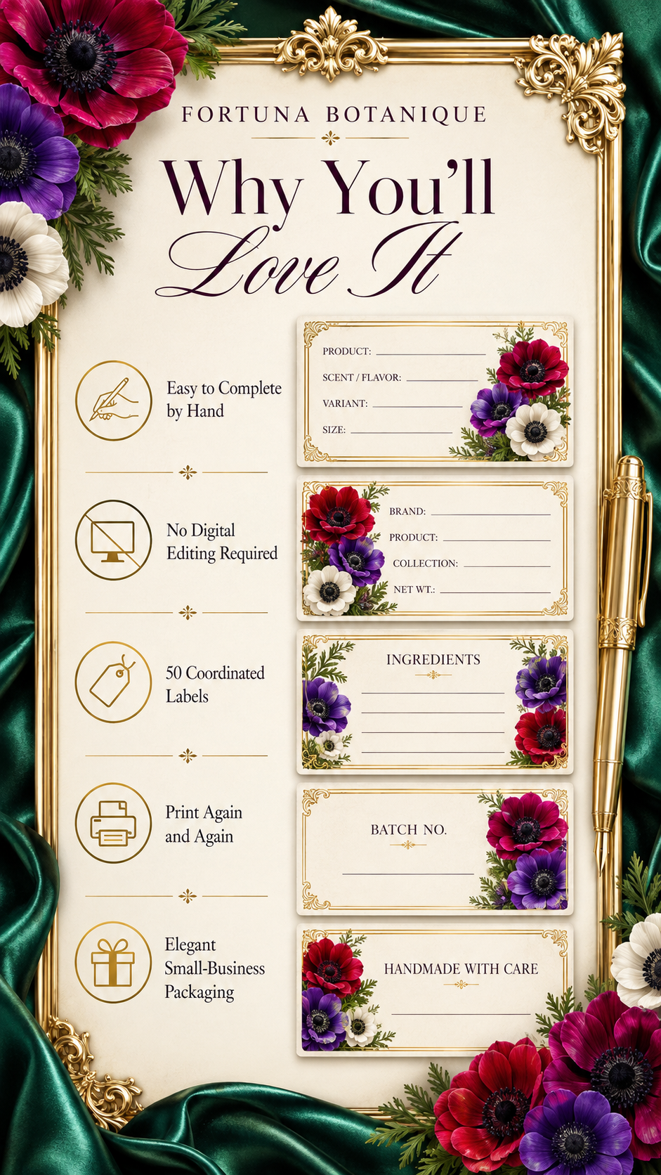 Anemone Printable Fill-In Labels | 50 Small Business Product & Packaging Labels