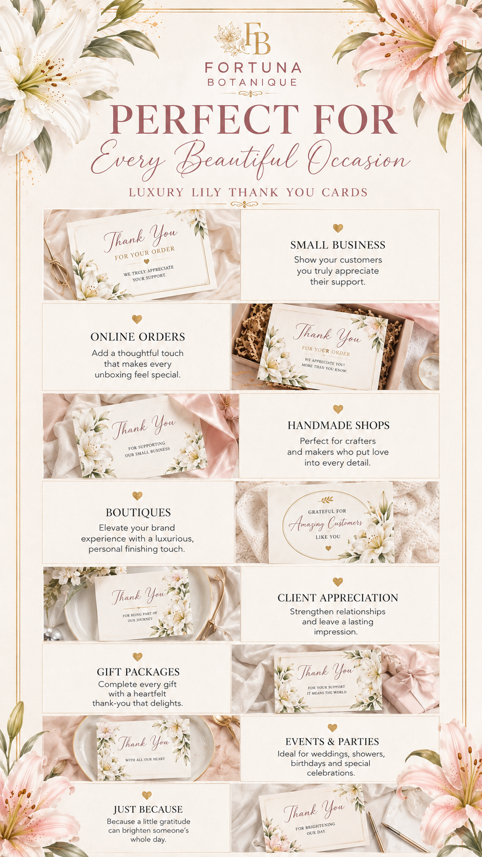 Luxury Lily Printable Thank You Cards | 50 Small Business Cards