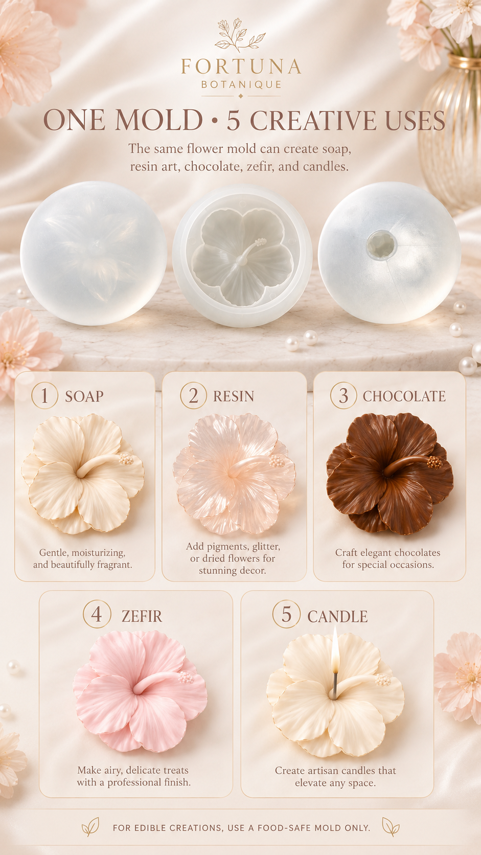Hibiscus Silicone Flower Mold for Soap, Candles, Resin, Chocolate & Zefir