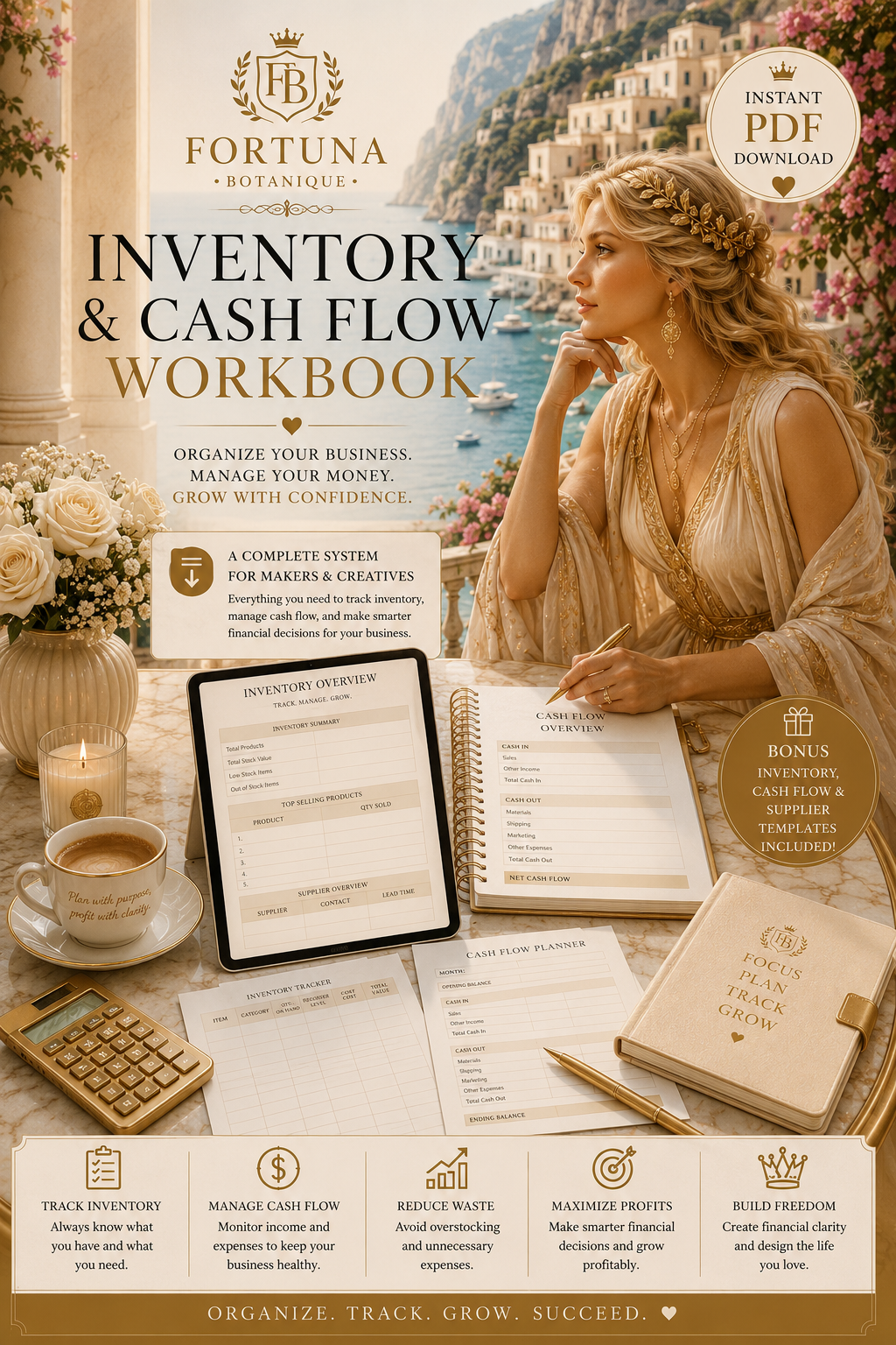 Inventory & Cash Flow Workbook for Small Business | Financial Planning Spreadsheet | Budget Tracker | Profit Planning PDF | Instant Download