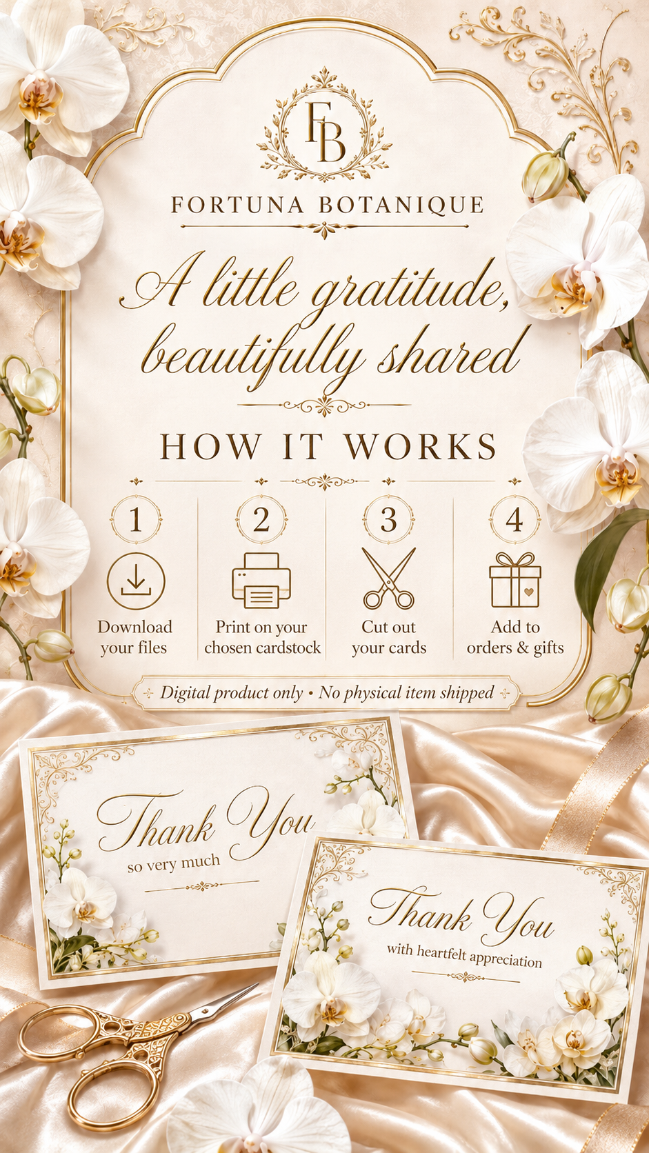 Luxury White Orchid Printable Thank You Cards | 50 Small Business Cards