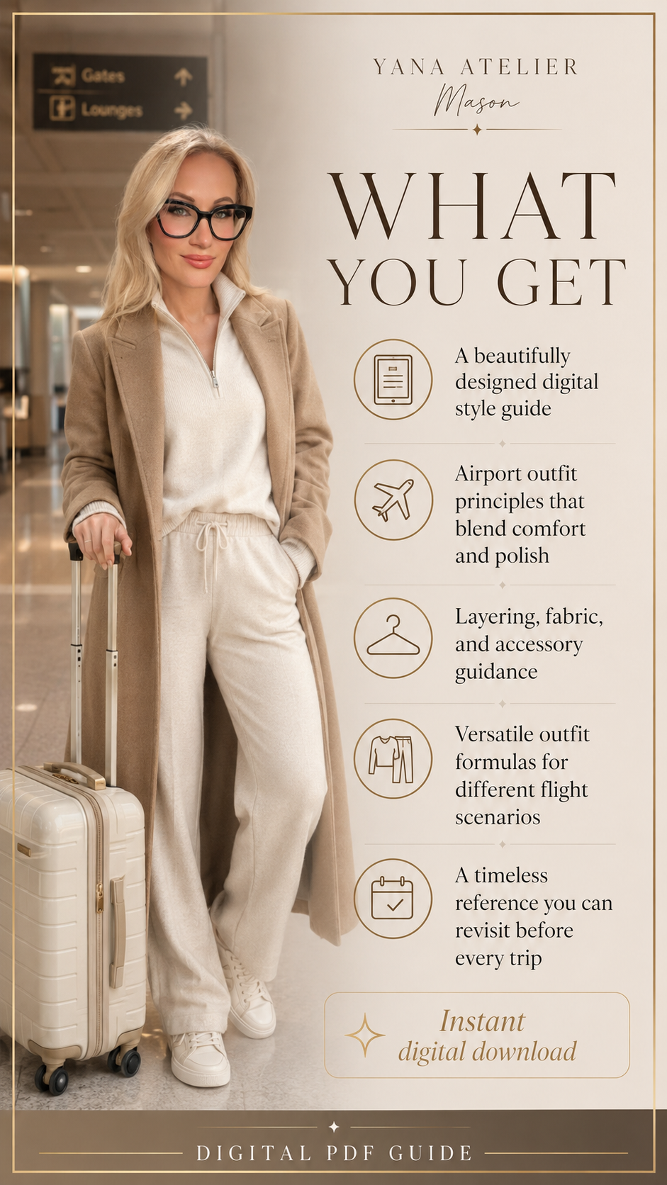Airport Outfit Style Guide | Chic Travel Outfits, Elegant Airport Fashion, Comfortable Travel Style, Luxury Women’s Digital PDF Guide