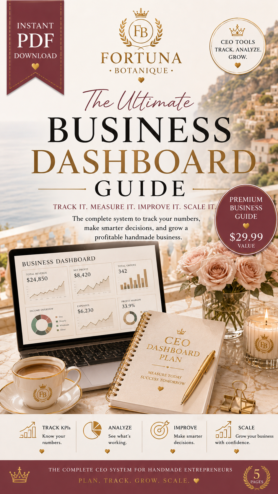 The Ultimate Business Dashboard Guide | KPI Tracker PDF | Business Dashboard | Etsy Seller Planner | Shopify Business Guide | Handmade Business Workbook