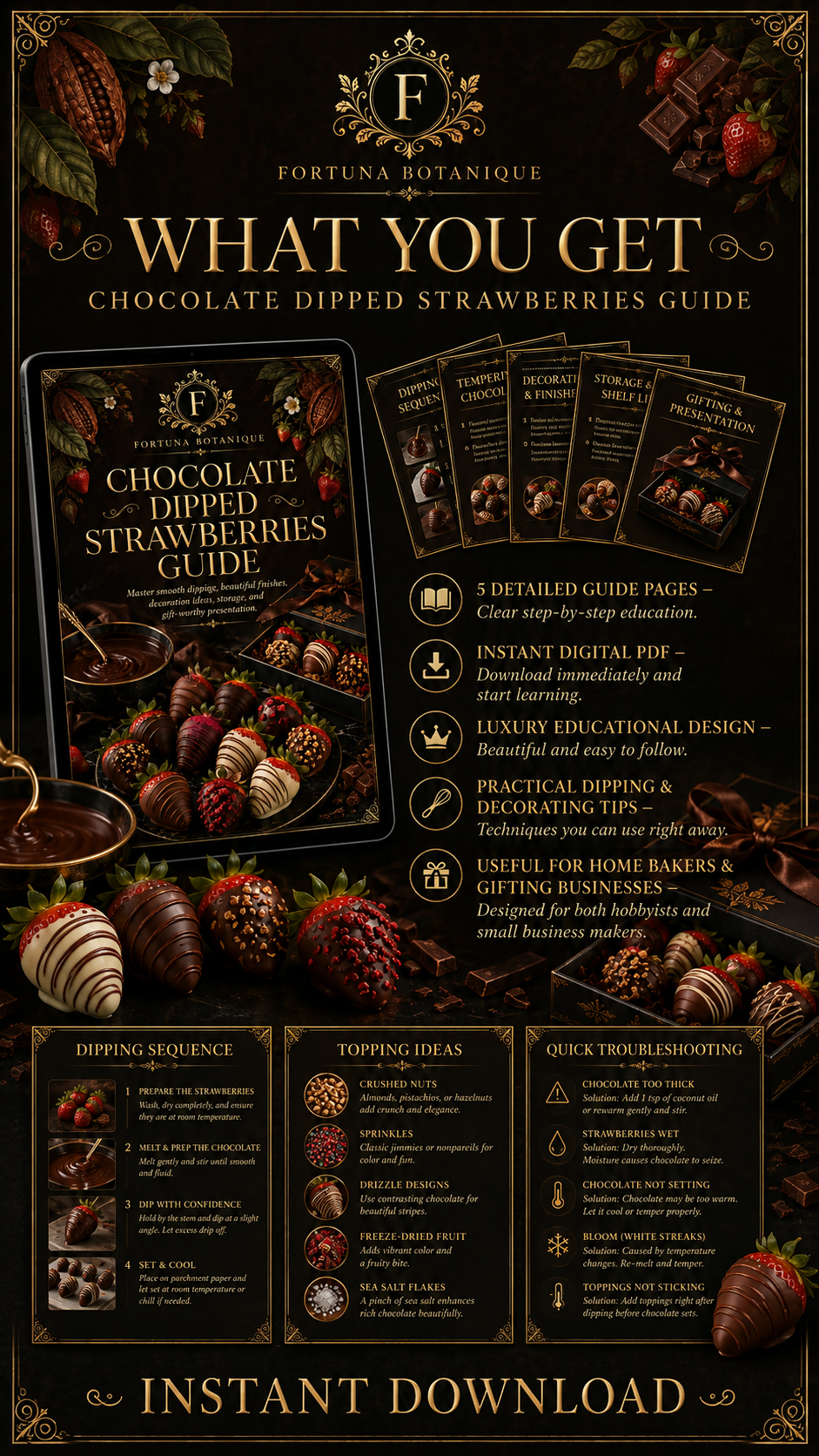 Chocolate Dipped Strawberries Guide | Chocolate Covered Strawberries, Dipping, Decorating & Storage PDF