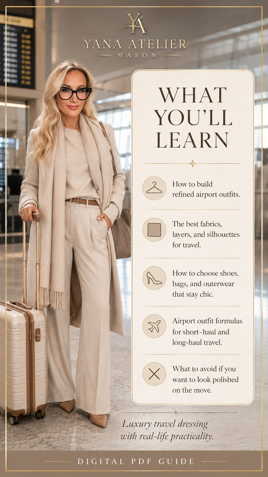 Airport Outfit Style Guide | Chic Travel Outfits, Elegant Airport Fashion, Comfortable Travel Style, Luxury Women’s Digital PDF Guide