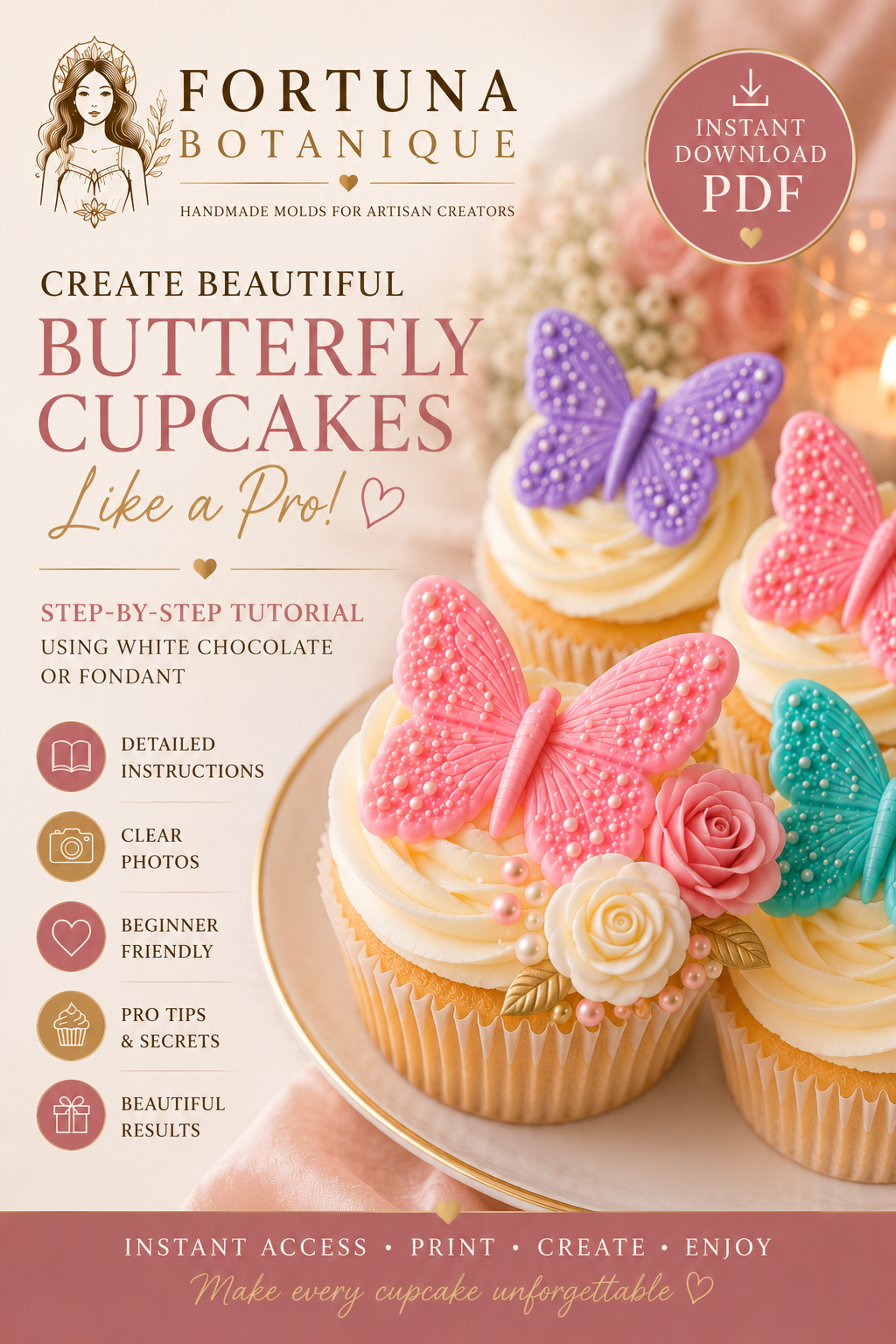 Butterfly Cupcake Decorating Tutorial | Luxury Cupcake Design Guide | Instant PDF Download