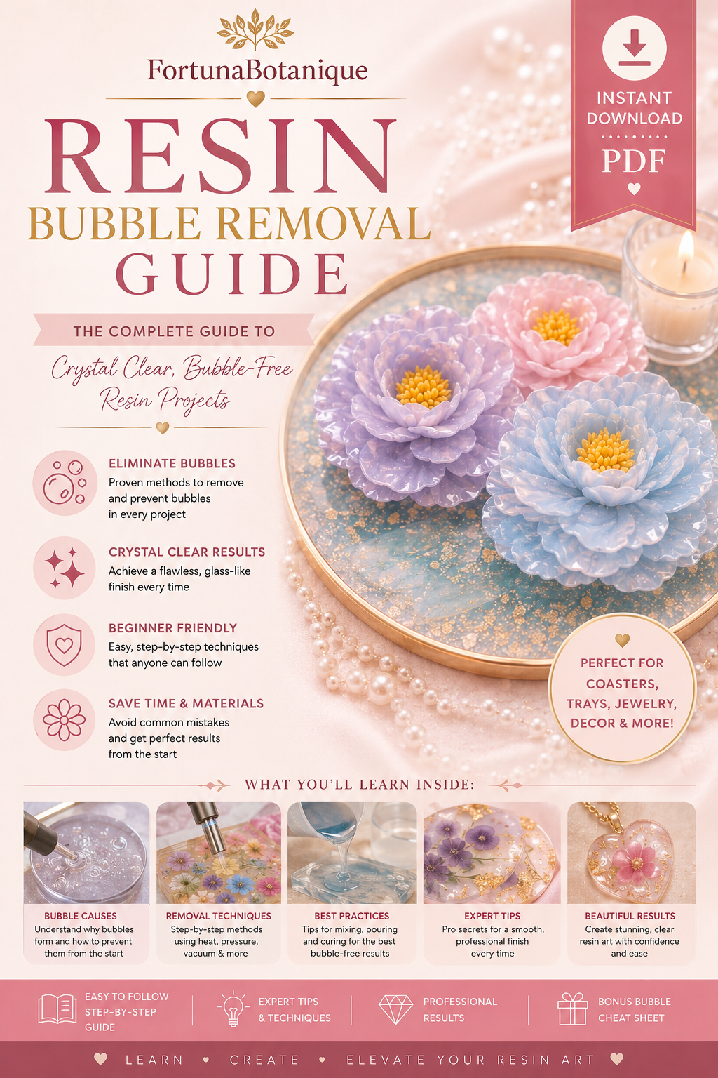 Resin Bubble Removal Guide | Eliminate Resin Bubbles, Crystal Clear Resin Tutorial, Epoxy Resin Tips, Bubble-Free Resin PDF, Instant Download