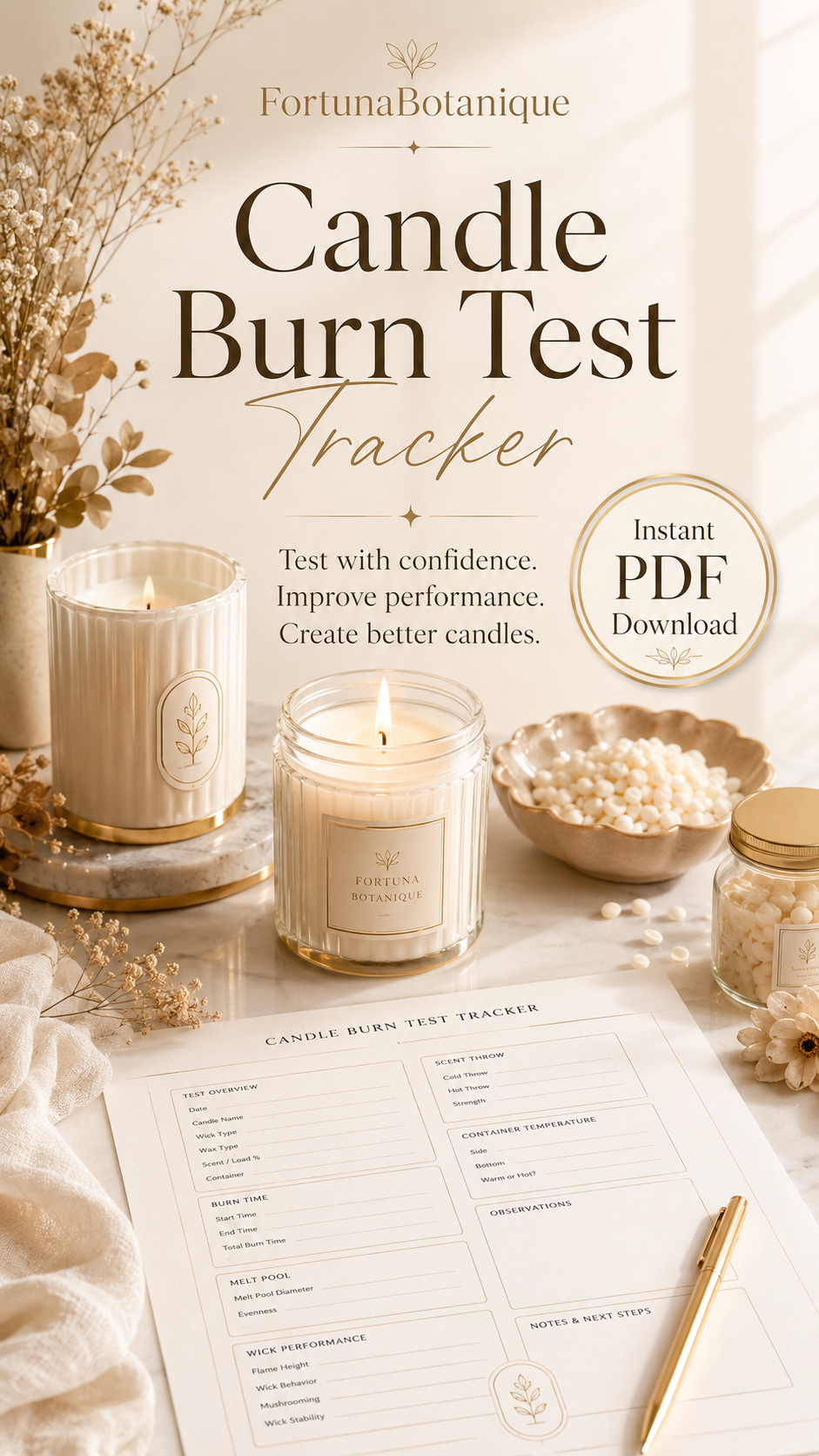 Candle Burn Test Tracker | Printable Candle Testing Guide & Burn Log PDF for Makers
