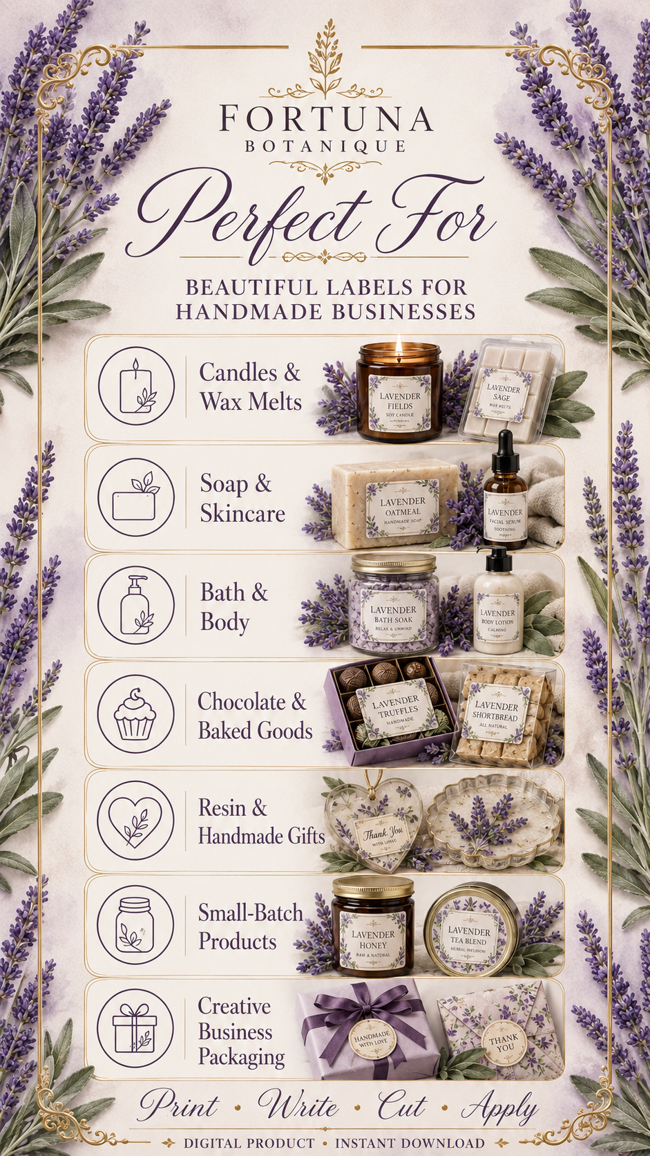 Lavender Printable Fill-In Labels | 50 Small Business Product & Packaging Labels