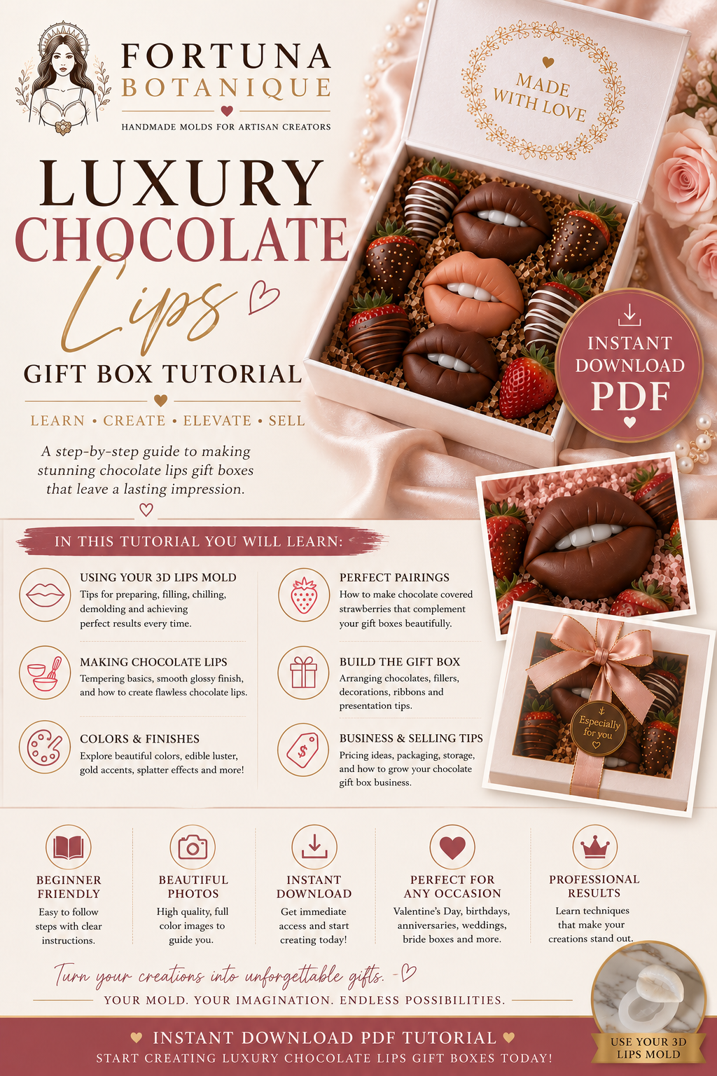Luxury Chocolate Lips Gift Box Tutorial | Instant PDF Download