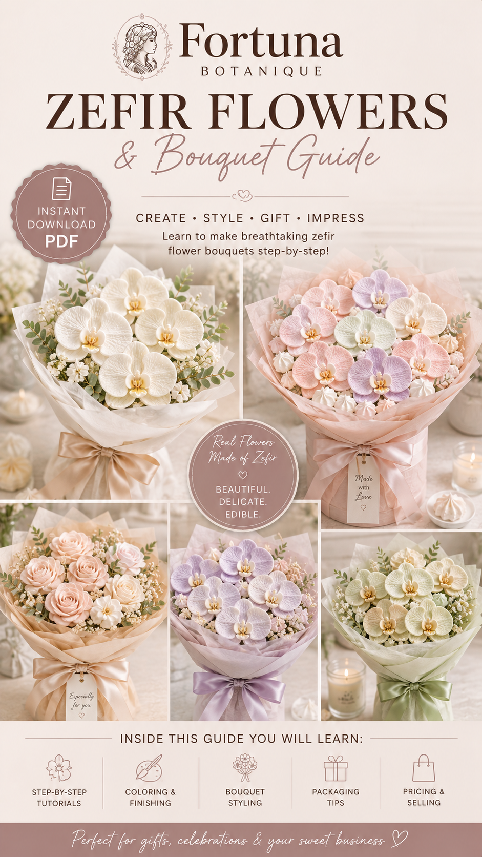 Luxury Zefir Bouquet Guide | Floral Marshmallow Bouquet Tutorial | Instant PDF Download