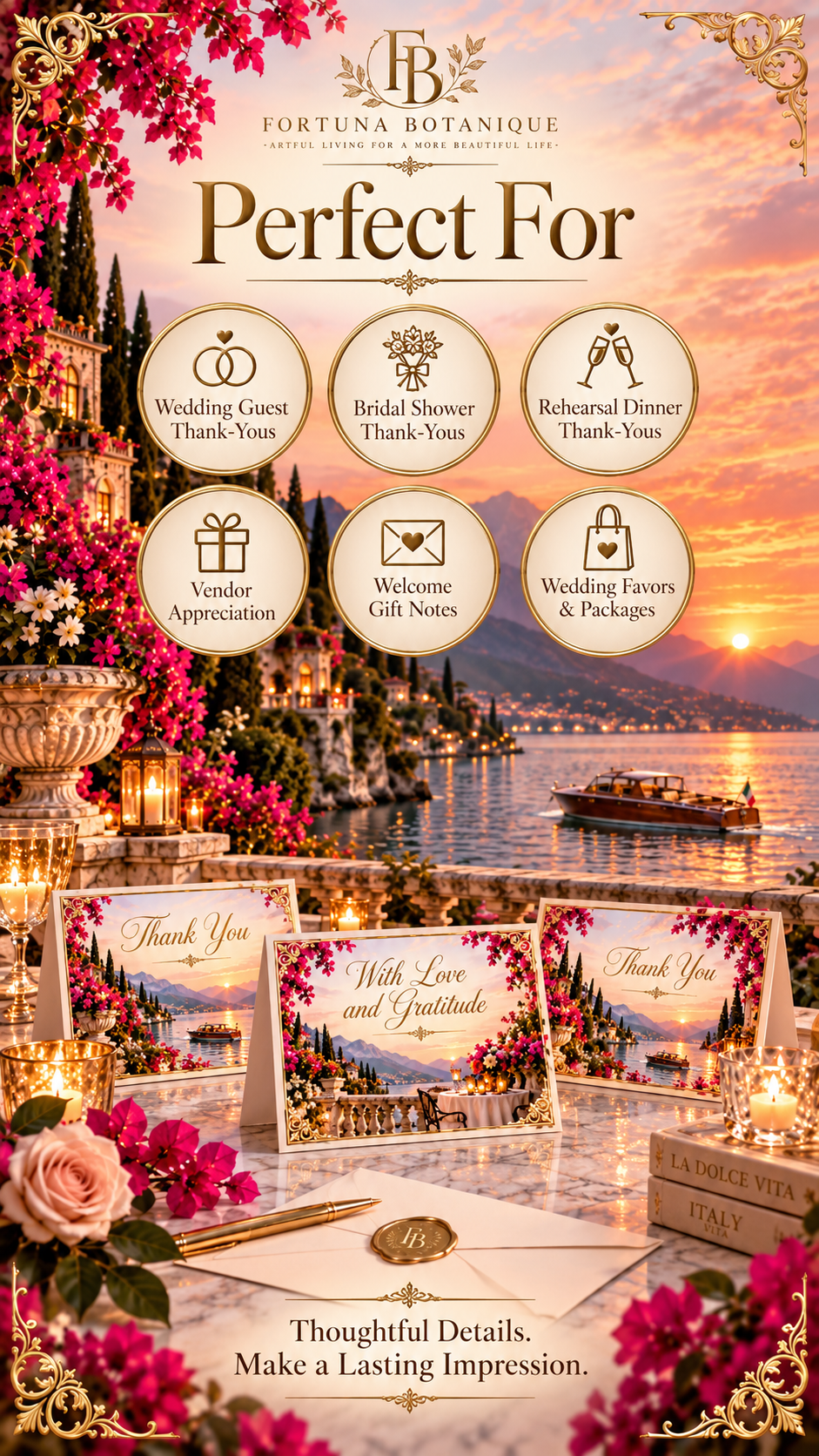 Lake Como Wedding Thank You Cards | 50 Printable Cards