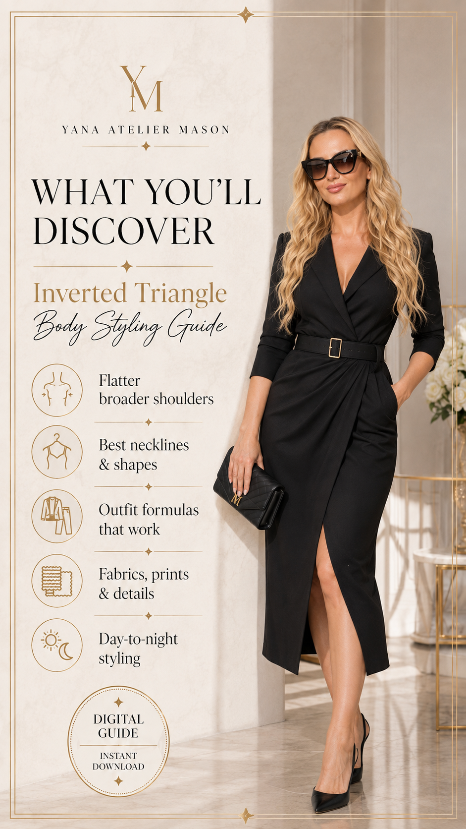 Inverted Triangle Body Styling Guide | Women’s Body Shape Fashion Guide | Flattering Outfit Ideas | Digital Style Guide
