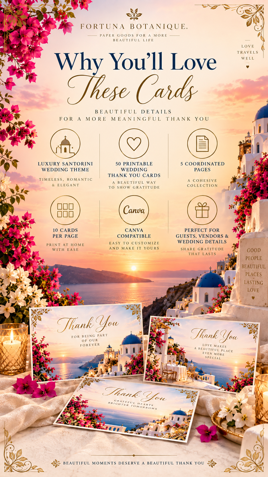 Santorini Thank You Cards Printable Set | 50 Mediterranean Appreciation Cards