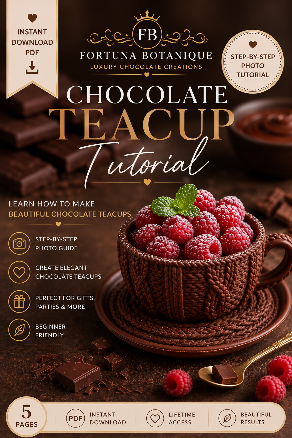 Luxury Chocolate Berry Basket Tutorial | Edible Chocolate Dessert Cup Guide | Instant PDF Download