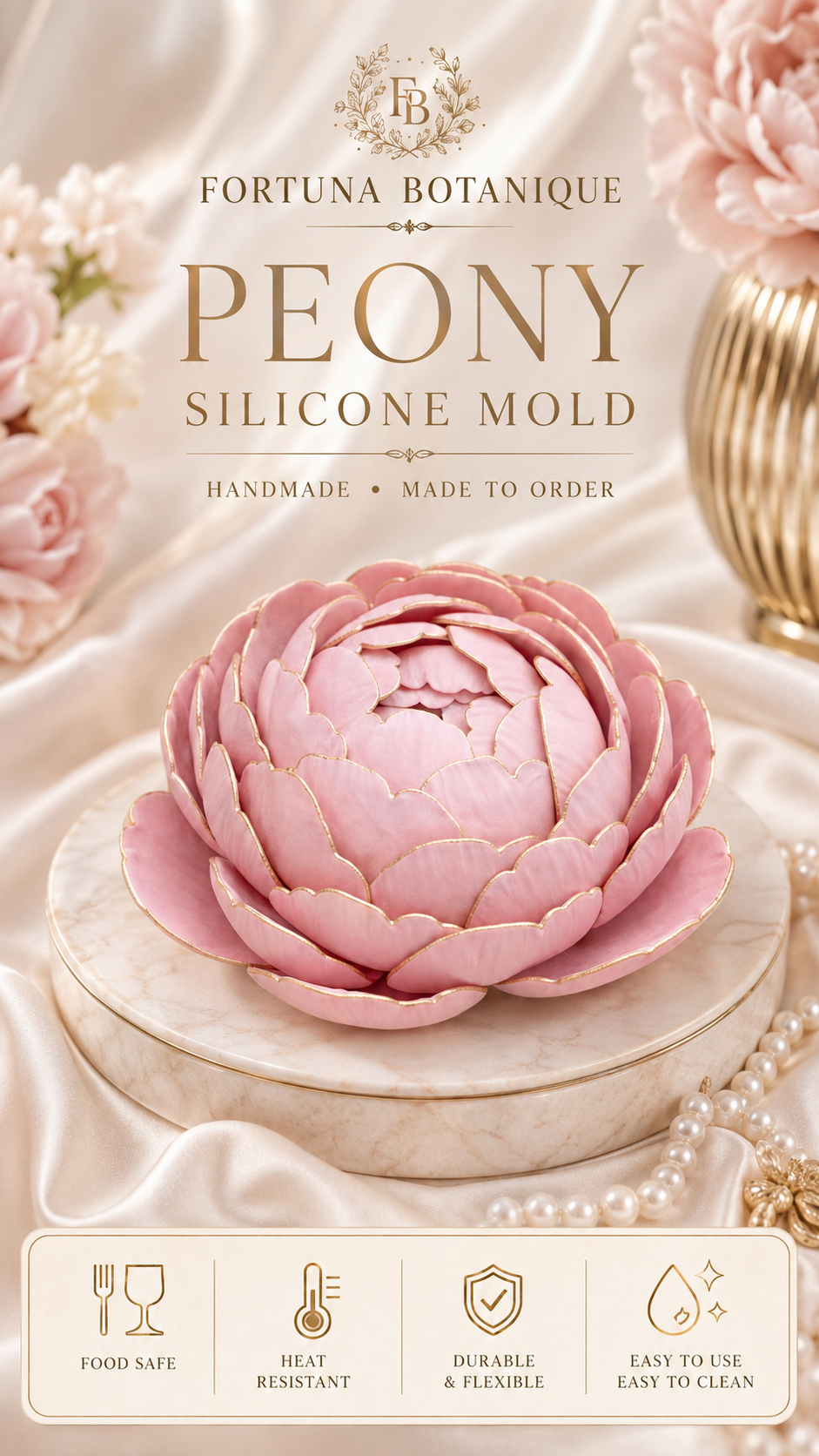 Peony Flower Silicone Mold for Soap, Candles, Resin, Chocolate & Zefir