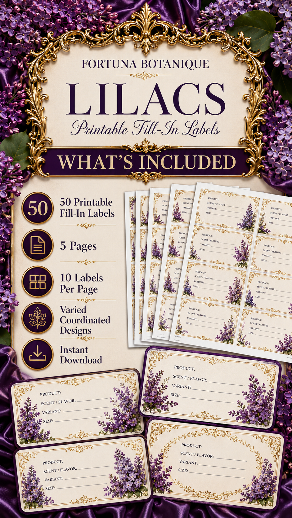 Lilac Printable Fill-In Labels | 50 Small Business Product & Packaging Labels