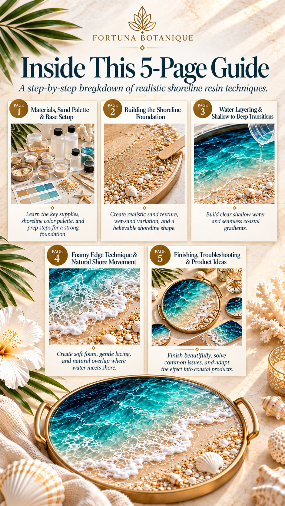 Beach Shoreline Resin Effect Guide | Realistic Sand Texture, Layered Ocean Water, Foamy Edges & Epoxy Resin Tutorial PDF