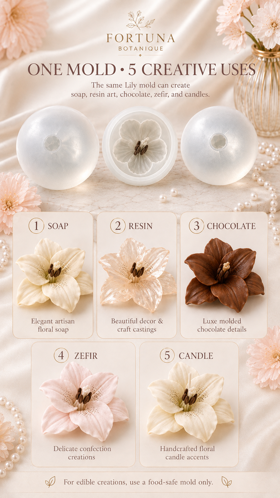Lily Silicone Flower Mold for Soap, Candles, Resin, Chocolate & Zefir