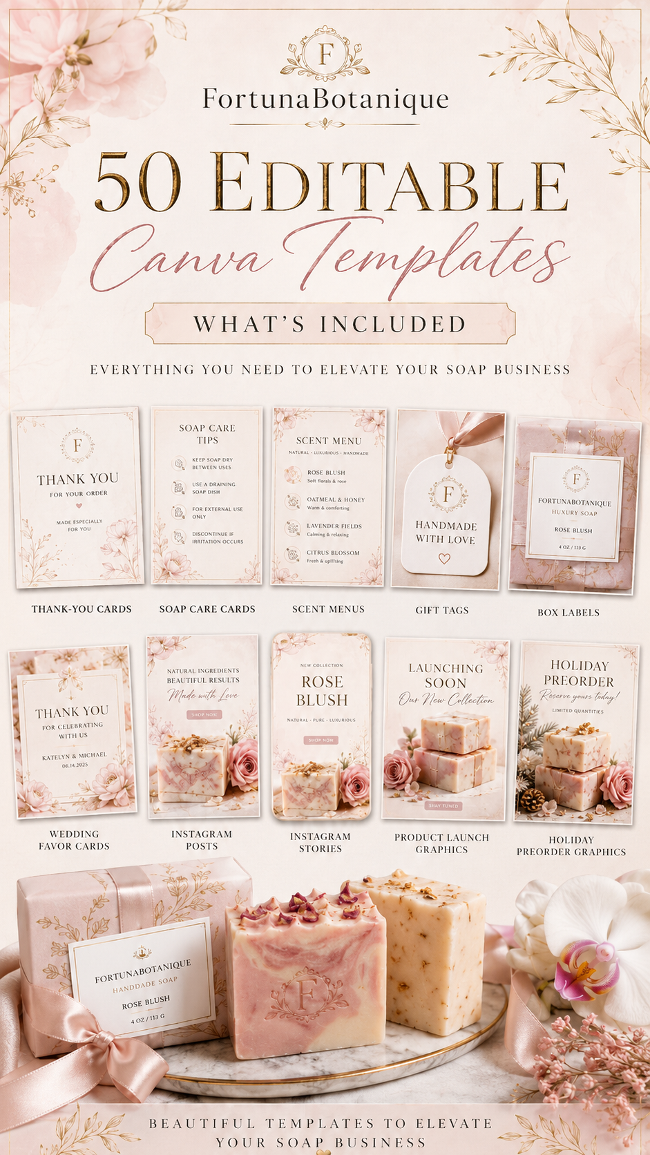 Luxury Soap Business Canva Templates | 50 Editable Designs