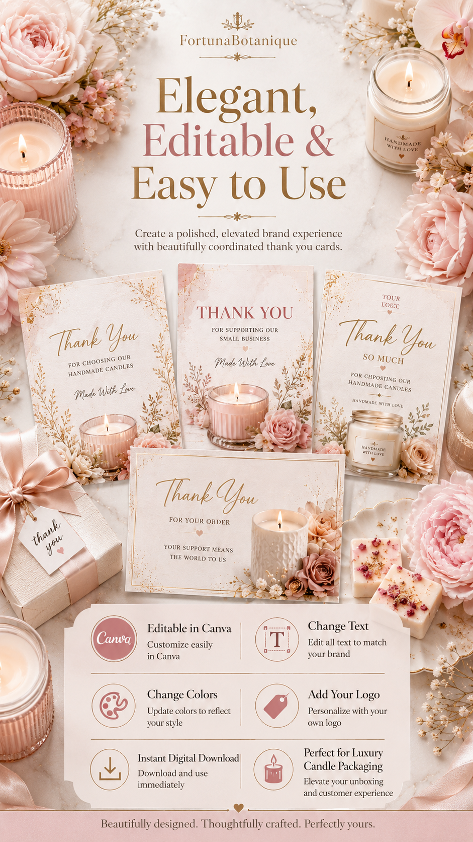50 Editable Candle Thank You Card Templates | Canva Packaging Cards