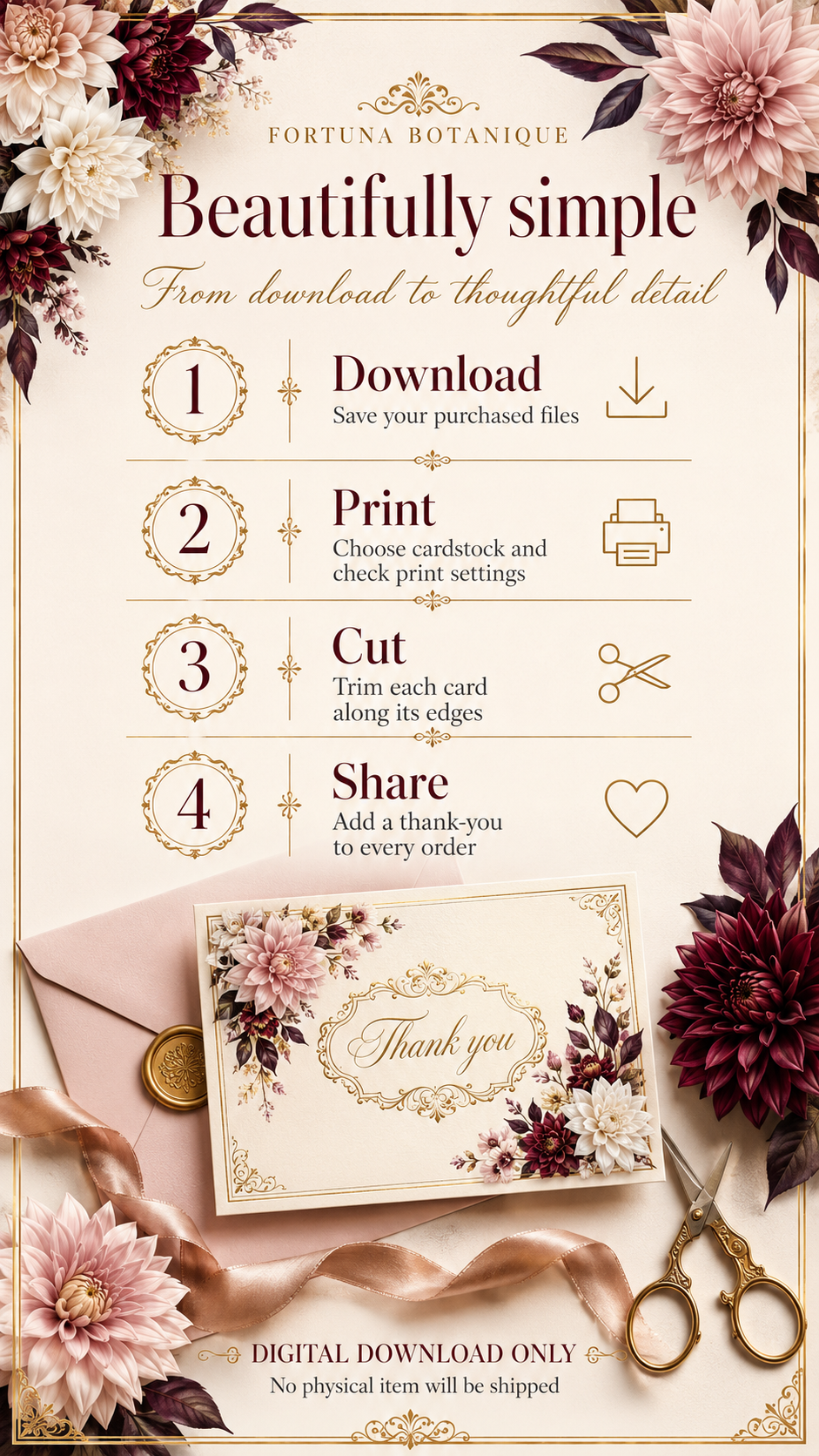 Luxury Dahlia Printable Thank You Cards | 50 Small Business Cards