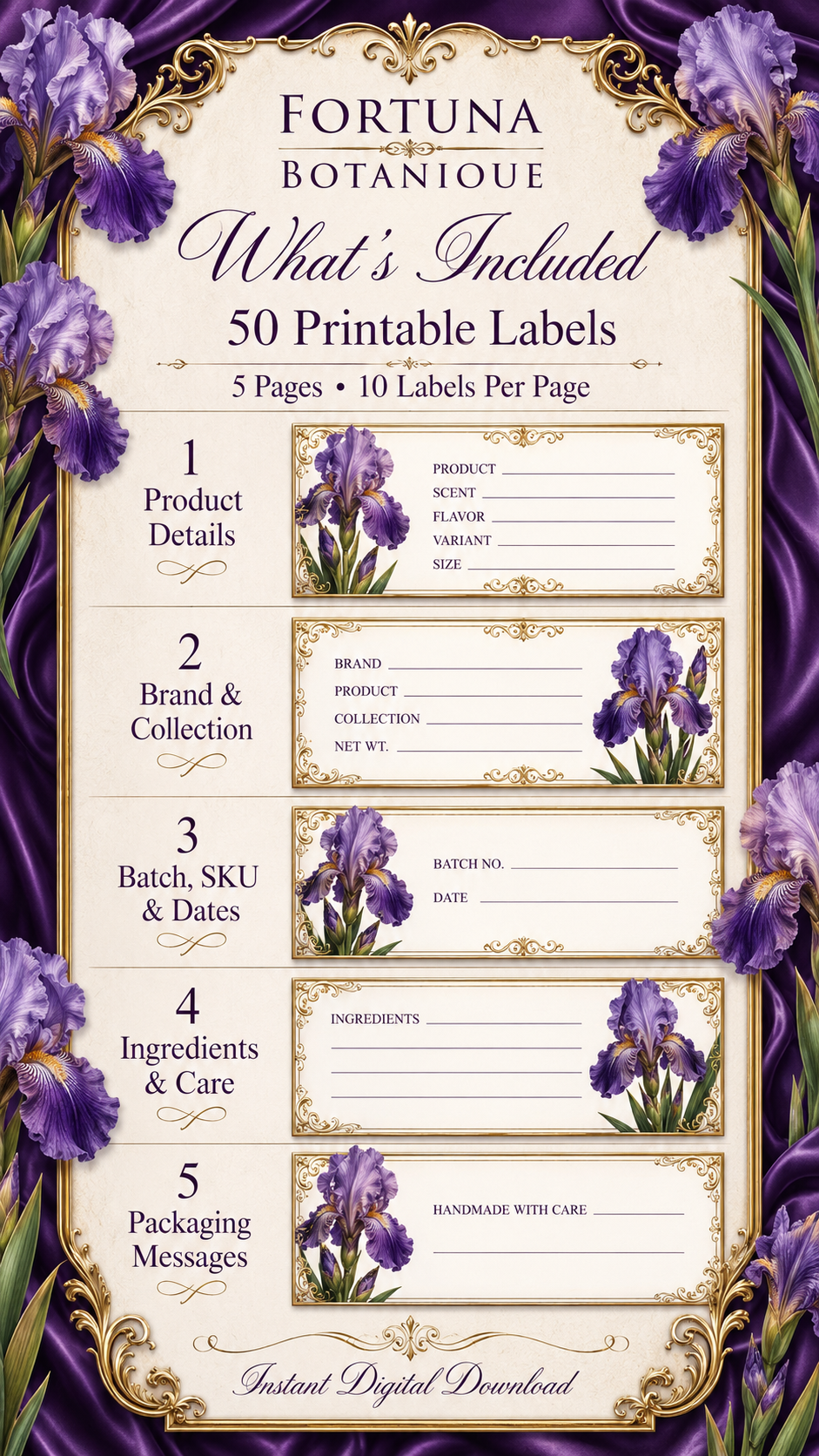 Iris Printable Fill-In Labels | 50 Small Business Product & Packaging Labels