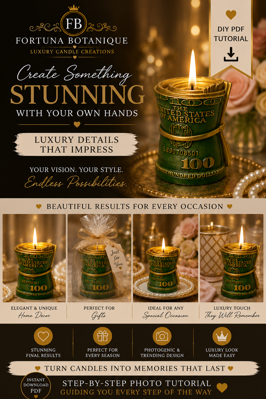 Money Roll Candle Tutorial | 3D Silicone Mold Candle Guide | Instant PDF Download