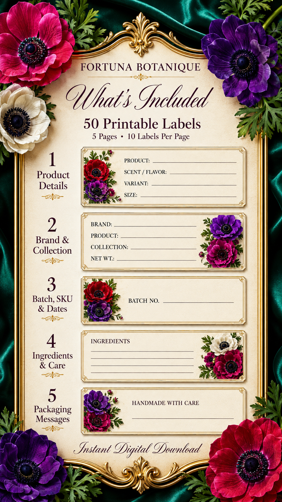 Anemone Printable Fill-In Labels | 50 Small Business Product & Packaging Labels