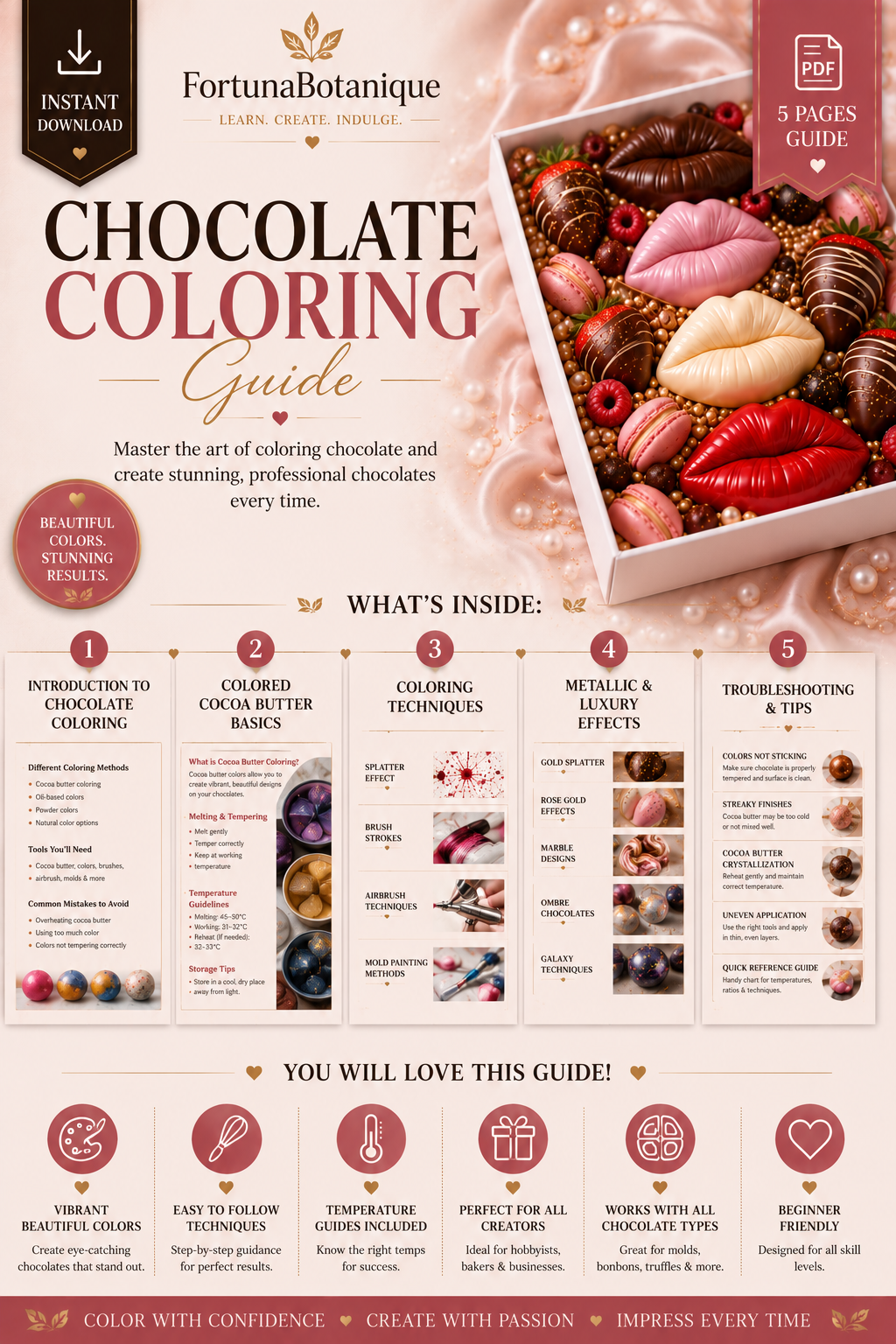 Luxury Chocolate Coloring Guide | Professional Cocoa Butter Coloring & Decorative Chocolate Techniques (Instant PDF Download)