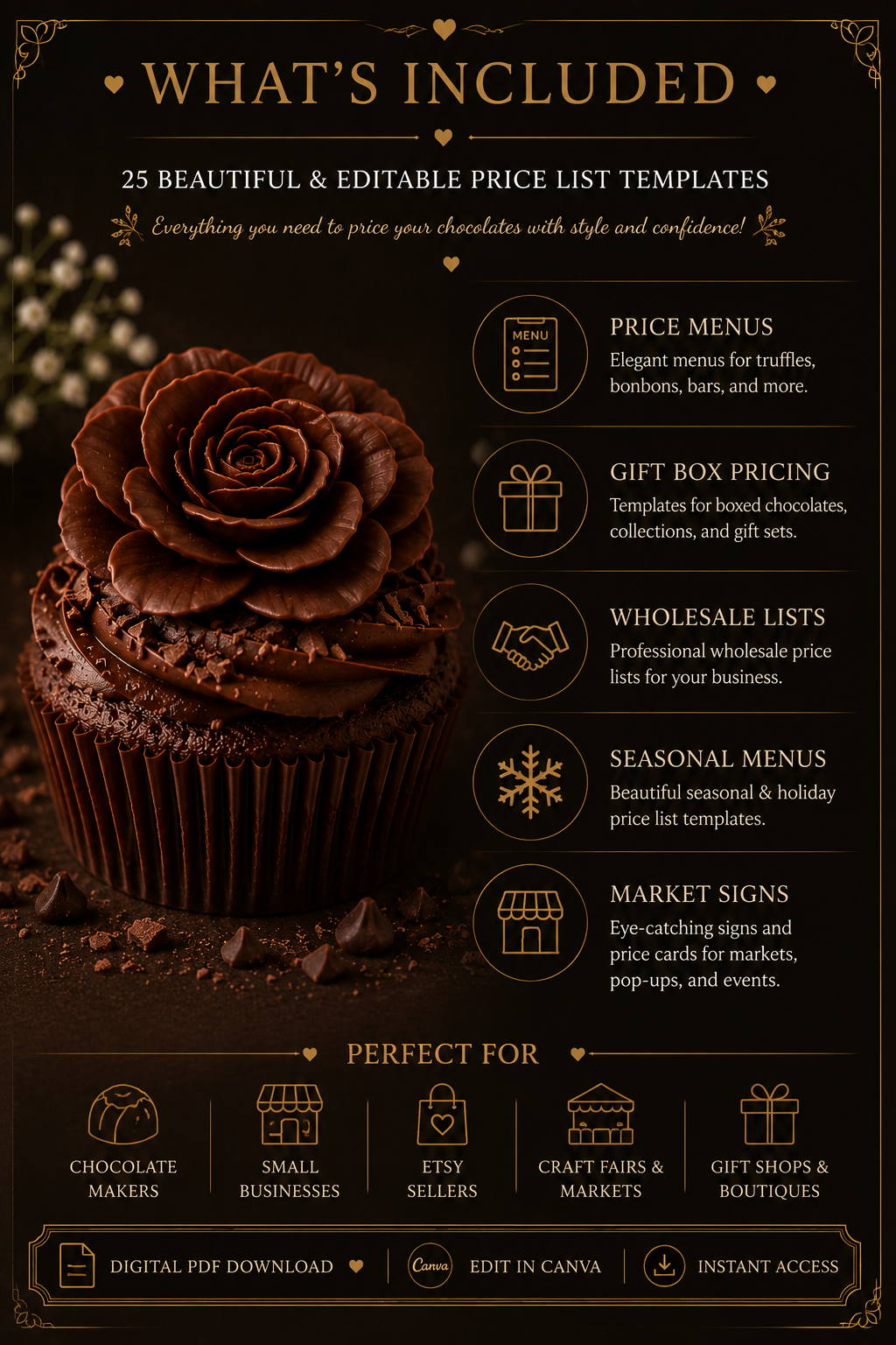Luxury Chocolate Price List Templates | Editable Pricing Menu Templates for Chocolate Businesses (Instant PDF Download)