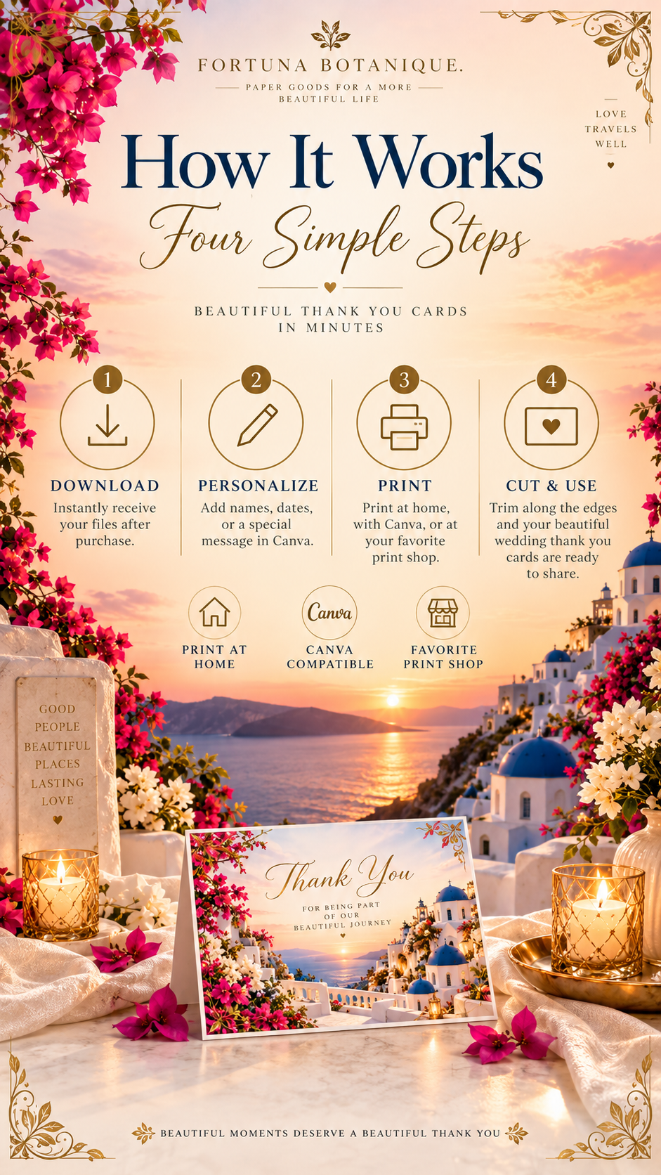 Santorini Thank You Cards Printable Set | 50 Mediterranean Appreciation Cards