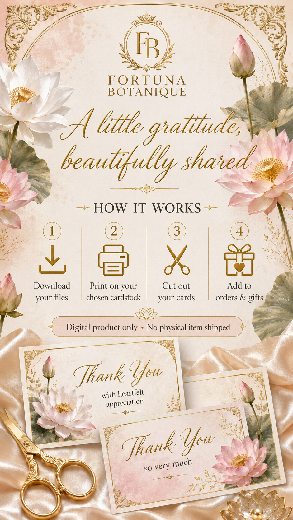 Luxury Lotus Printable Thank You Cards | 50 Small Business Cards