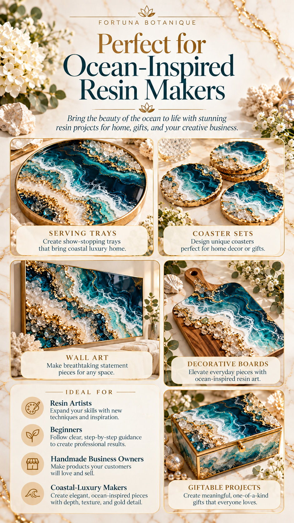 Ocean Geode Resin Effect Guide | Crystal Texture, Layered Ocean Depth & Gold Veining Epoxy Resin Tutorial PDF