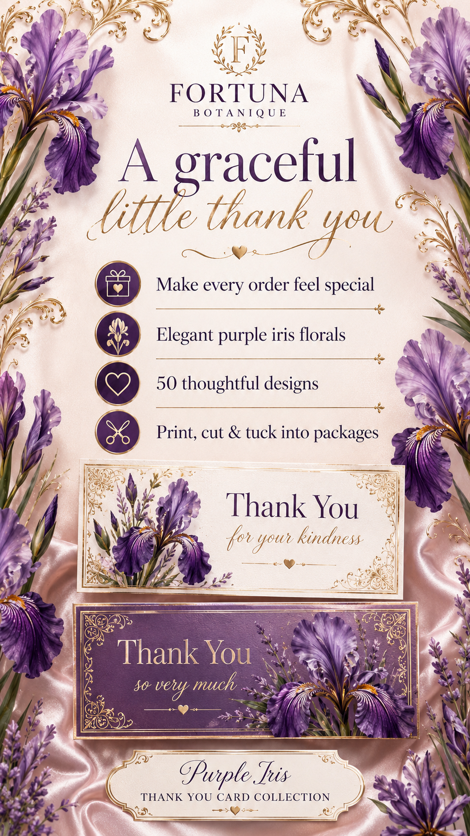 Luxury Iris Printable Thank You Cards | 50 Small Business Cards