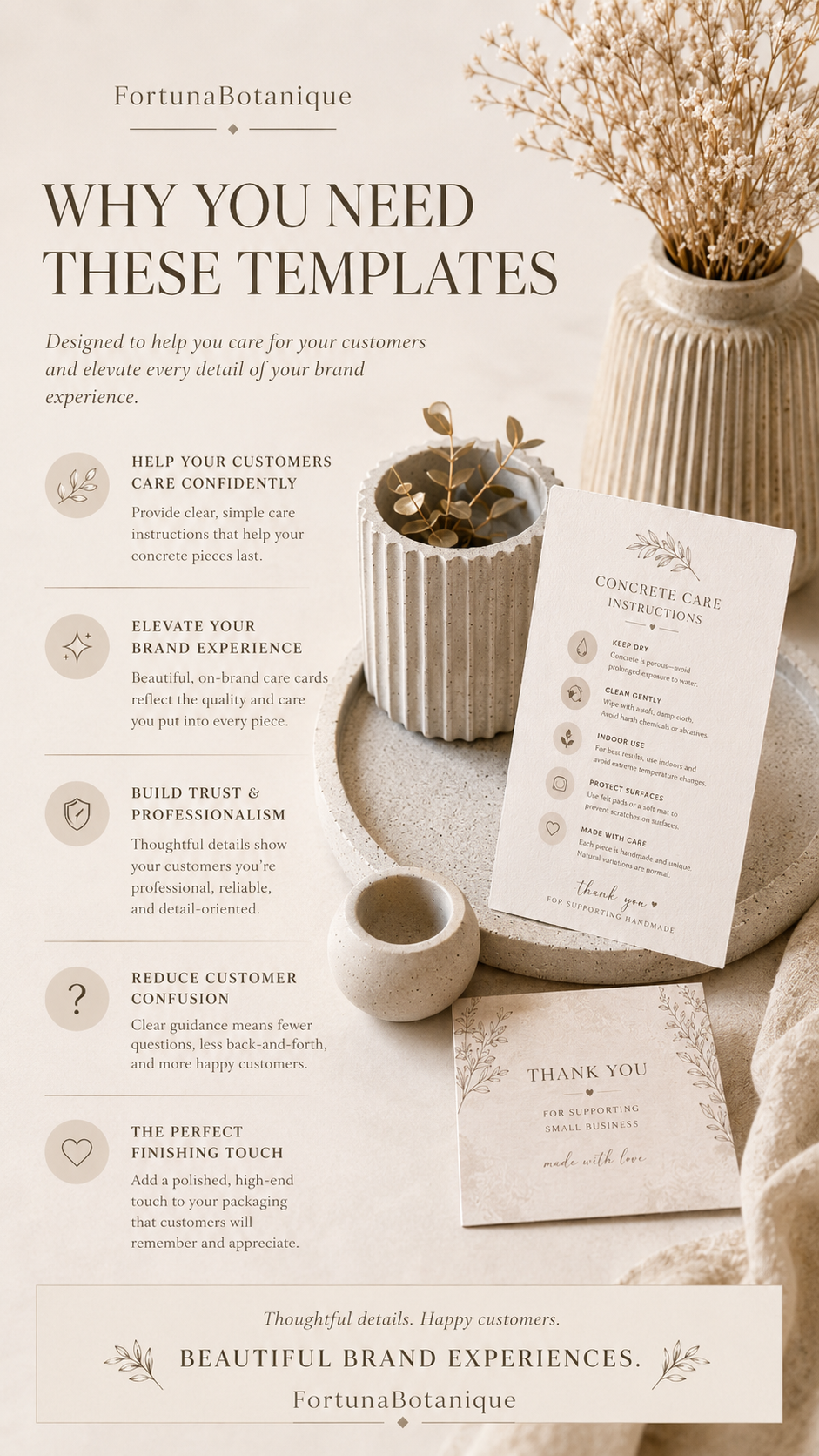 Concrete Care Instruction Card Templates | Printable Product Care & Thank-You Inserts for Concrete Makers