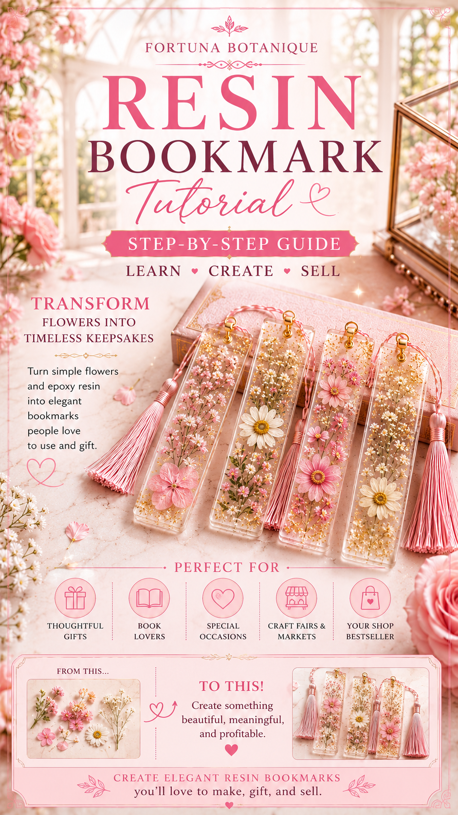 Resin Bookmark Tutorial Guide | Pressed Flower Resin Craft Workbook for Beginners