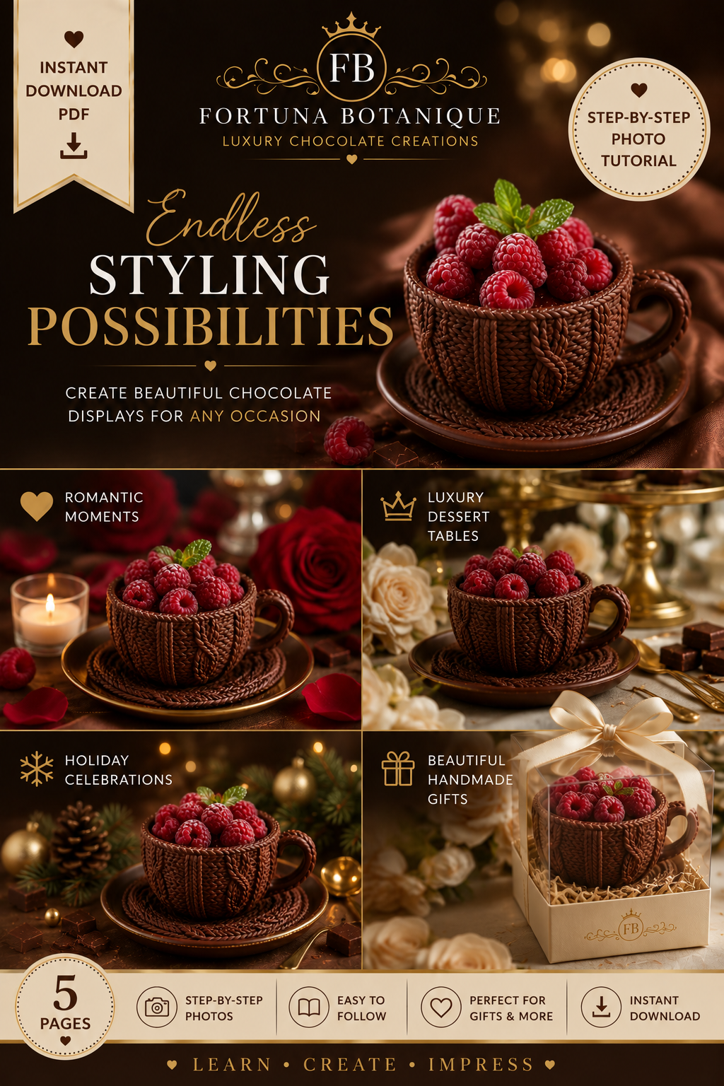 Luxury Chocolate Berry Basket Tutorial | Edible Chocolate Dessert Cup Guide | Instant PDF Download