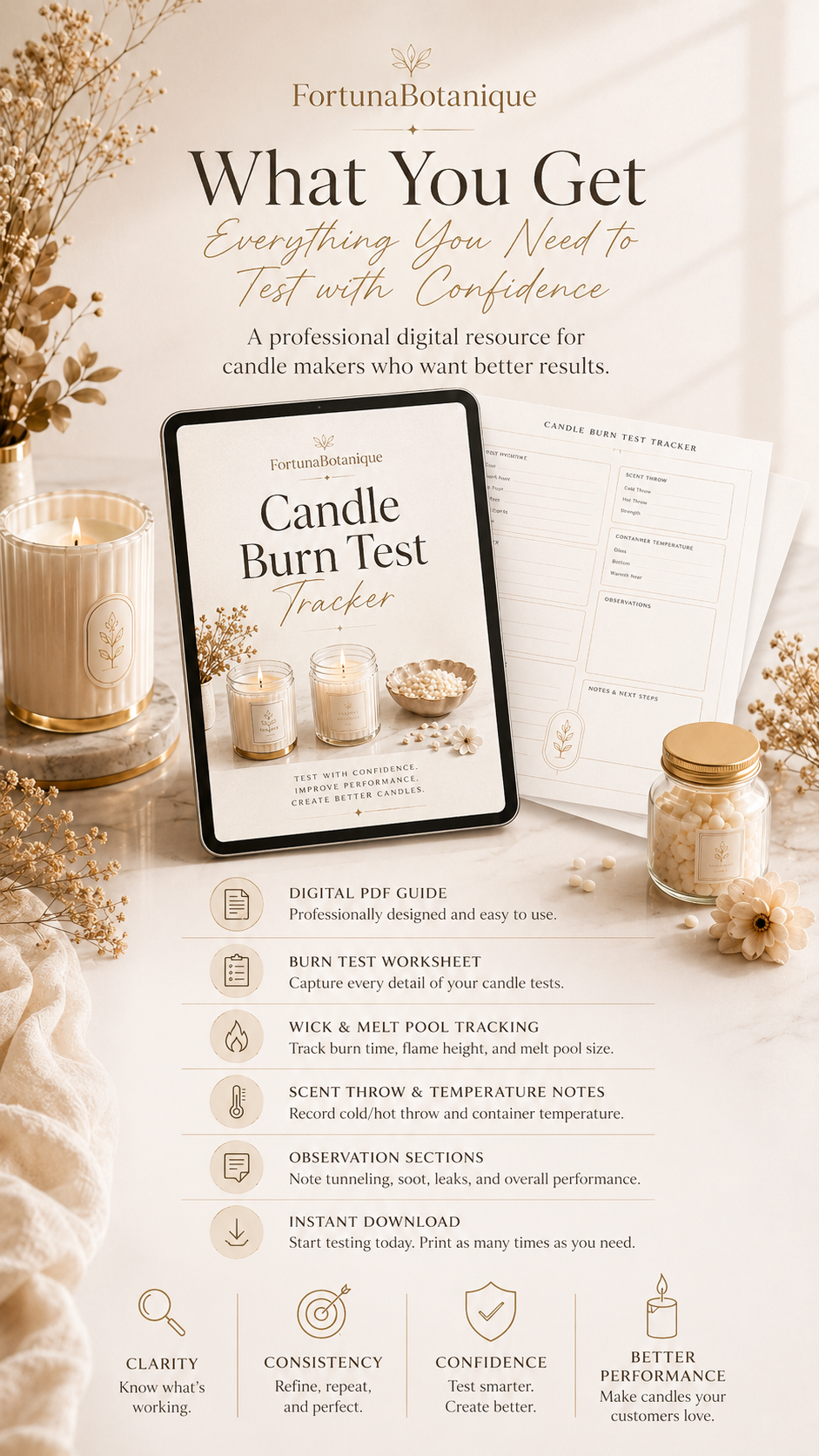 Candle Burn Test Tracker | Printable Candle Testing Guide & Burn Log PDF for Makers