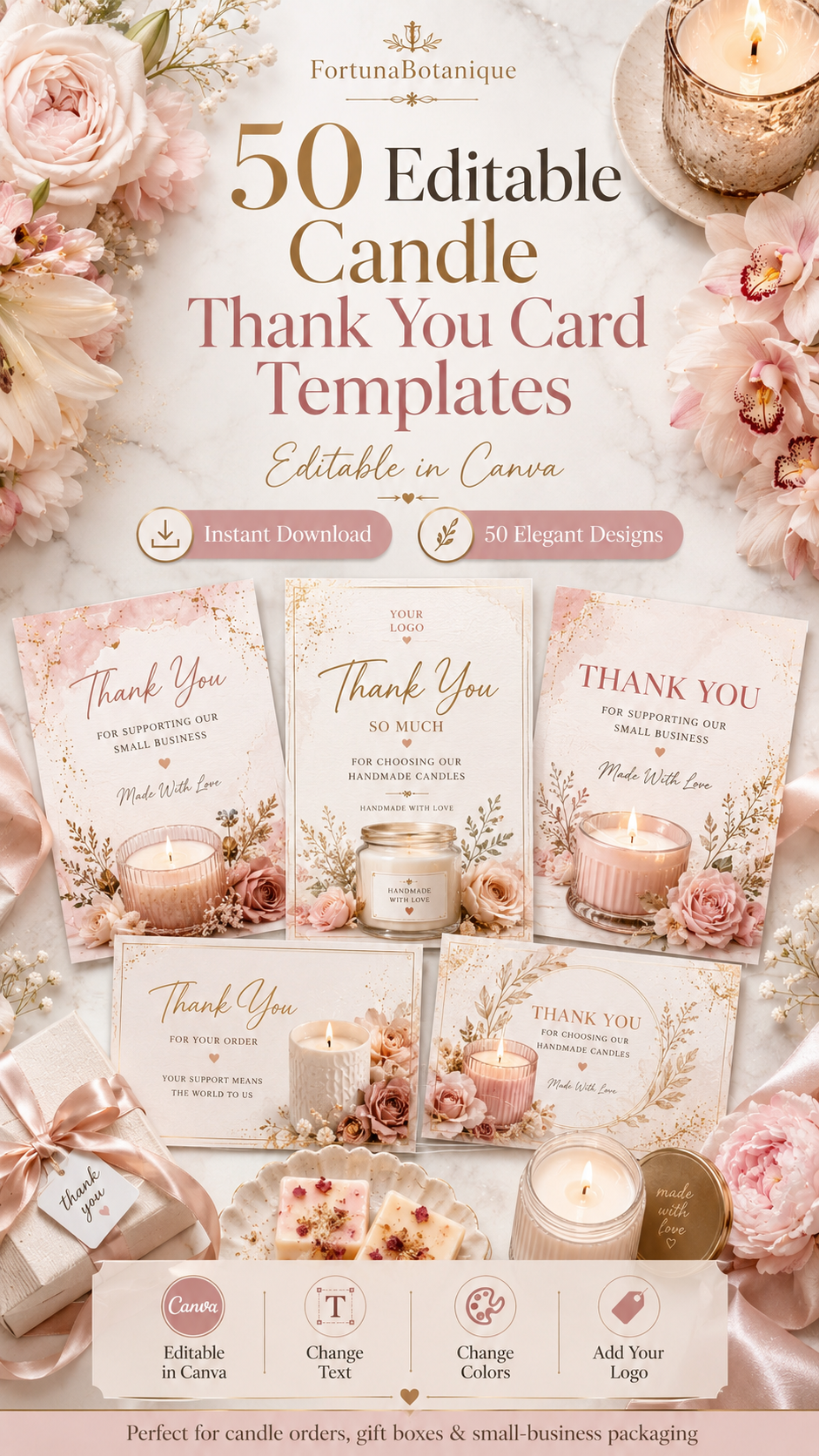 50 Editable Candle Thank You Card Templates | Canva Packaging Cards