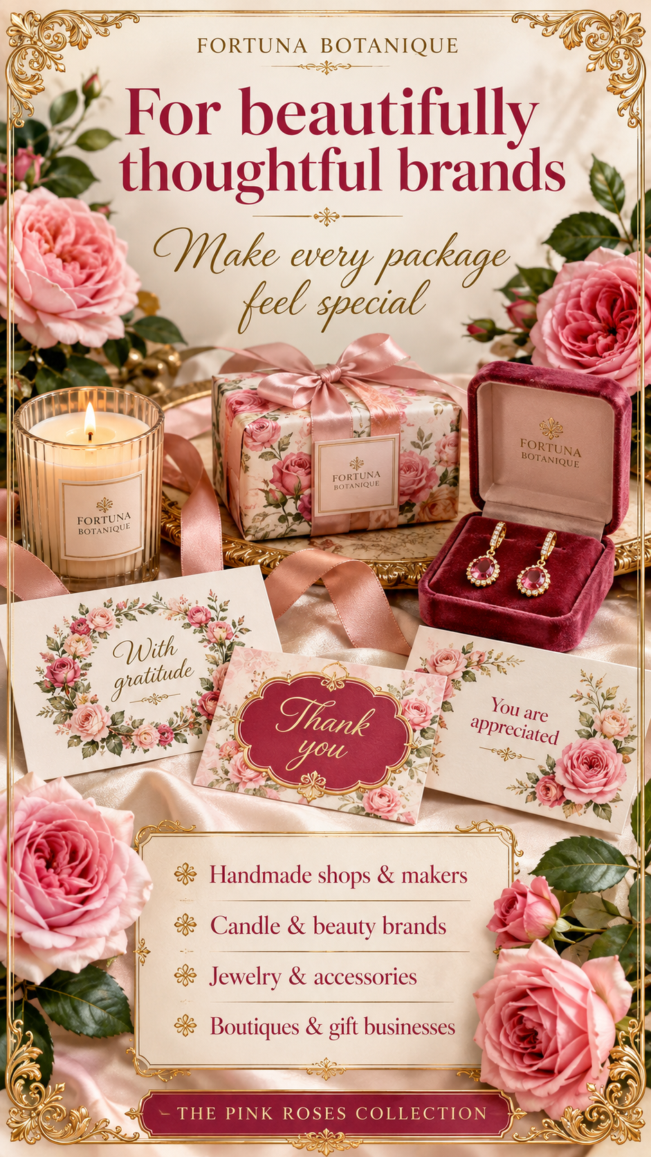 Luxury Pink Roses Printable Thank You Cards | 50 Small Business Cards