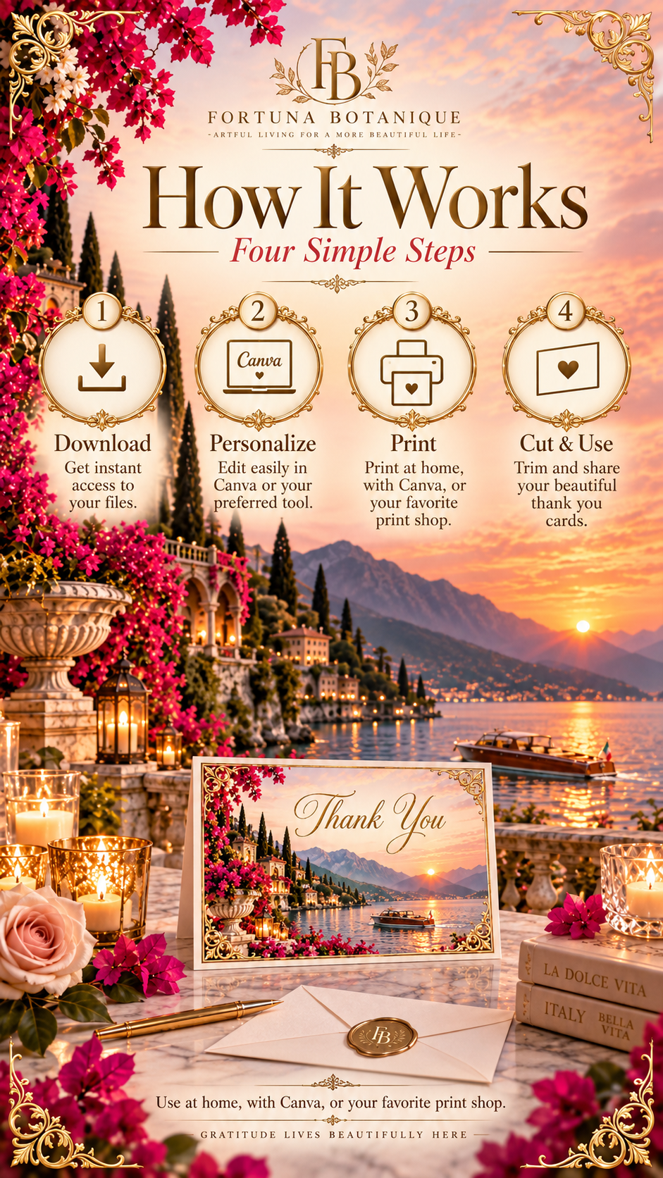 Lake Como Wedding Thank You Cards | 50 Printable Cards