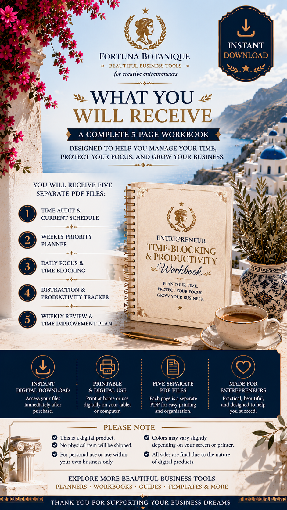 Entrepreneur Time Blocking & Productivity Workbook | Printable Business Planner