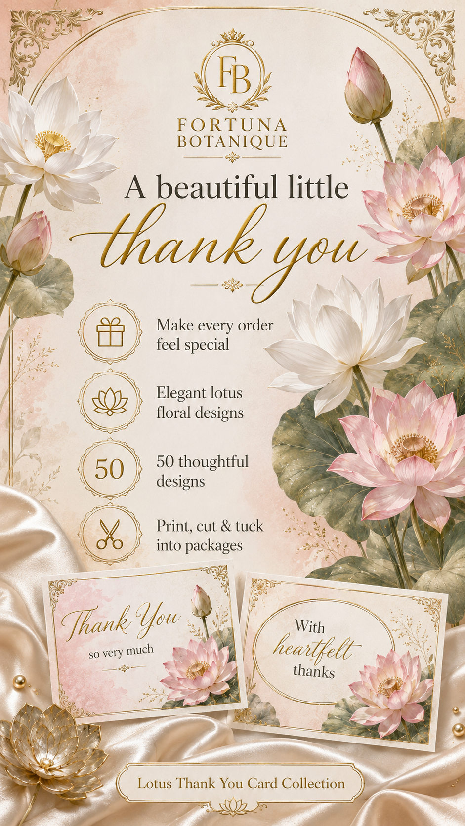 Luxury Lotus Printable Thank You Cards | 50 Small Business Cards
